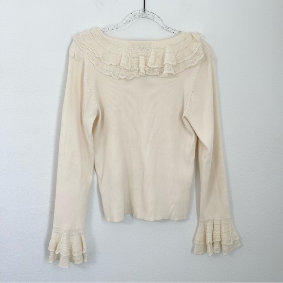 Lauren Ralph Lauren Ivory Knit Ruffle Neck Size PL - Picture 8 of 8
